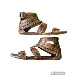 BED Stu Artemis Cognac Brown Leather Gladiator Flat Sandals Zip‎ Size 9